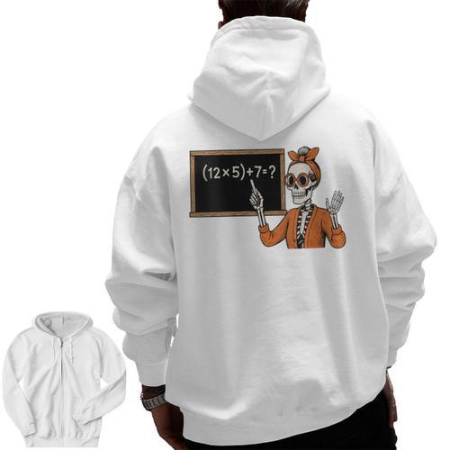 67 Teacher Halloween Skeleton Six Seven Meme Brainrot Math Men Zip Up Hoodie Back Print - teacherstshirts.com CA