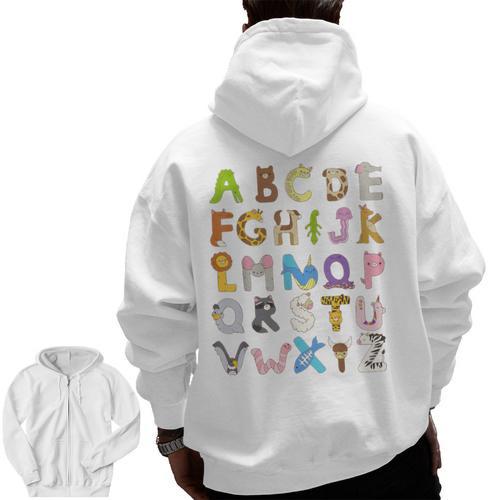 ABC Animals Alphabet Graphic Boys Girls Kindergarten Teacher Men Zip Up Hoodie Back Print - teacherstshirts.com DE