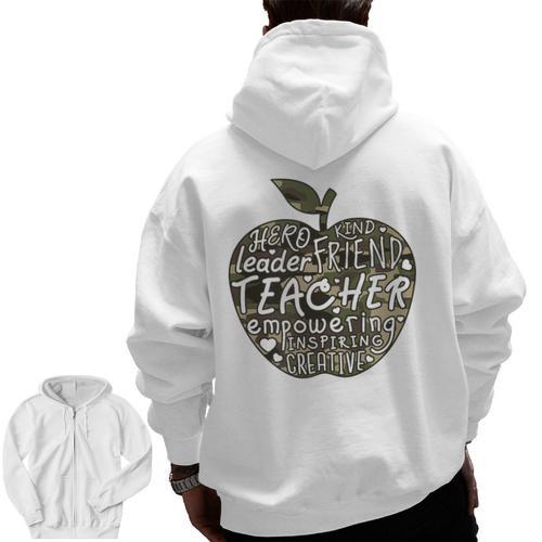 Apple Camoflauge Clothing Camo Student Teacher Cute School Men Zip Up Hoodie Back Print - teacherstshirts.com CA