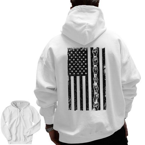 ASL Flag Sign Language Deaf ASL Teacher For Men Women Men Zip Up Hoodie Back Print - teacherstshirts.com DE
