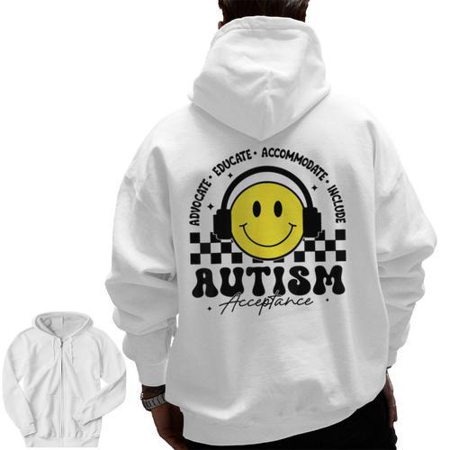 Autism Awareness Acceptance Special Education Teacher Kids Men Zip Up Hoodie Back Print - teacherstshirts.com CA