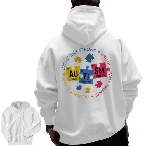 Autism Awareness Shirt Periodic Puzzle Science Teacher Men Women Kids Men Zip Up Hoodie Back Print - teacherstshirts.com CA