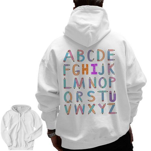 Back To School Kindergarten Alphabet ABC Teacher Women Kids Men Zip Up Hoodie Back Print - teacherstshirts.com