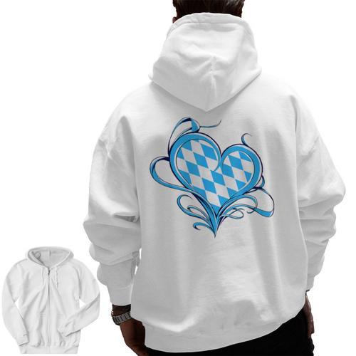 Bavarian Flag As Heart Blue Diamond Bavaria Men Zip Up Hoodie Back Print - Bostonterriersmerch.com