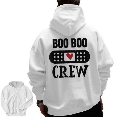 Boo Boo Crew First Aid School Nurse Day Care Teacher Men Zip Up Hoodie Back Print - teacherstshirts.com