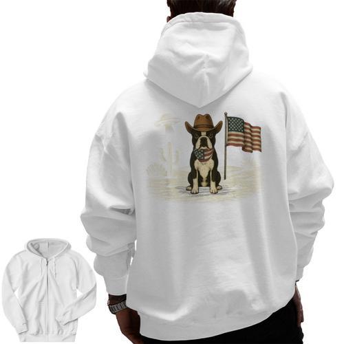 Boston Terrier 4th Of July US American Flag Dog Patriotic Men Zip Up Hoodie Back Print - Bostonterriersmerch.com