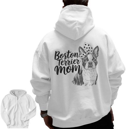 Boston Terrier Dog Bostie Mom Idea For Women Men Zip Up Hoodie Back Print - Bostonterriersmerch.com