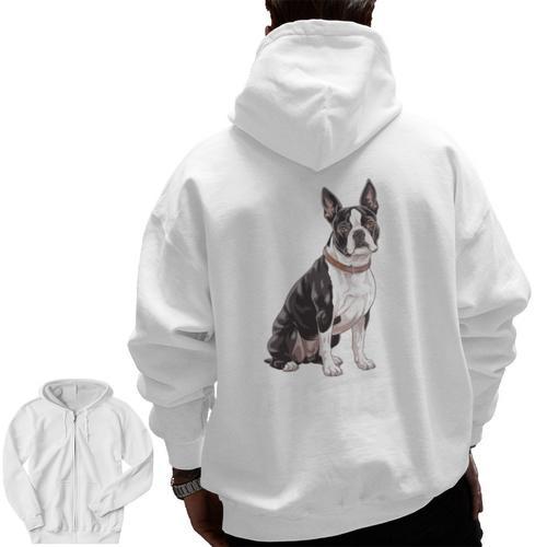 Boston Terrier Dog Dad Boston Terrier Dog Lovers Men Zip Up Hoodie Back Print - Bostonterriersmerch.com