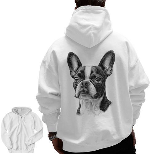 Boston Terrier Dog Motif Pet Illustration Boston Terrier For Men Women Kids Men Zip Up Hoodie Back Print - Bostonterriersmerch.com