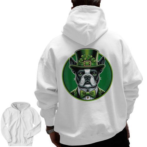 Boston Terrier Dog St Patricks Day Irish Pet Lover Men Women Kids Men Zip Up Hoodie Back Print - Bostonterriersmerch.com