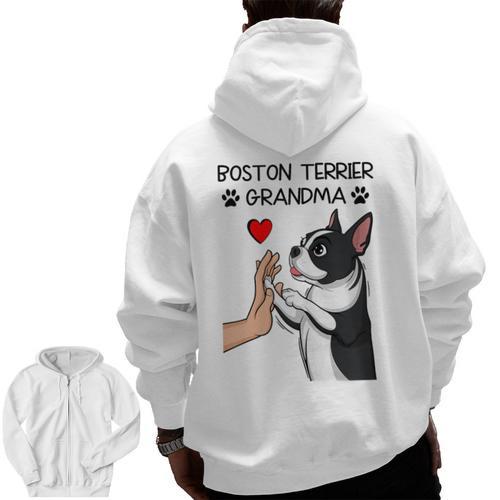 Boston Terrier Grandma Mother's Day Dog Mom Men Zip Up Hoodie Back Print - Bostonterriersmerch.com