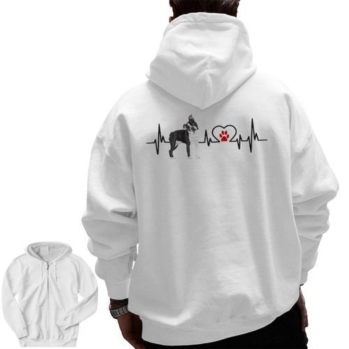 Boston Terrier Heartbeat Heart Line Men Zip Up Hoodie Back Print - Bostonterriersmerch.com AU