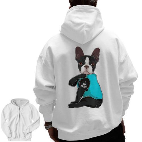 Boston Terrier I Love Mom Apparel Men Zip Up Hoodie Back Print - Bostonterriersmerch.com