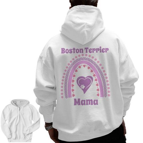 Boston Terrier Mama Cute Rainbow Paw Heart Shape Men Zip Up Hoodie Back Print - Bostonterriersmerch.com