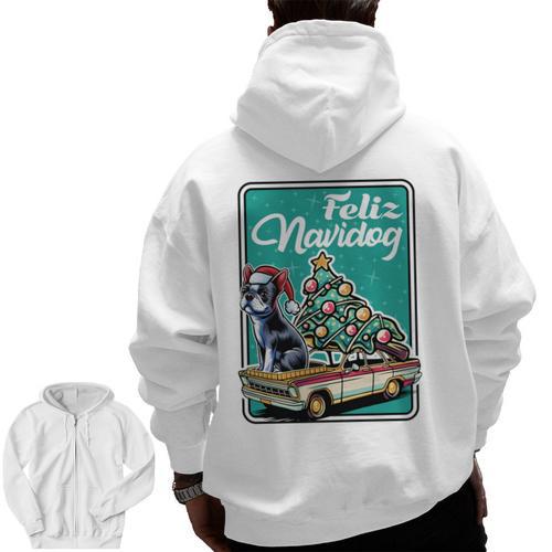Boston Terrier Merry Christmas Tree Truck Dog X-Mas Men Zip Up Hoodie Back Print - Bostonterriersmerch.com