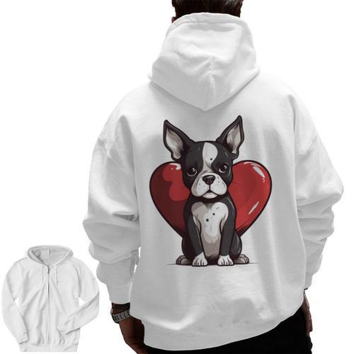 Boston Terrier Mom Dad Bostie Dog Lover Valentines Day Men Zip Up Hoodie Back Print - Bostonterriersmerch.com