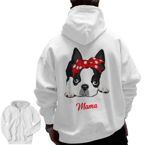 Boston Terrier Mum Dog Woman Idea Men Zip Up Hoodie Back Print - Bostonterriersmerch.com