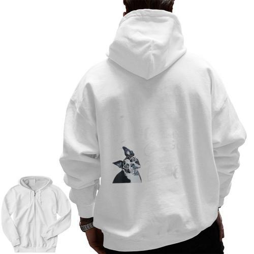 Boston Terrier Reading Books Love My Dog Men Women Kids T-Shirt Men Zip Up Hoodie Back Print - Bostonterriersmerch.com
