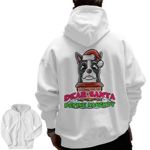 Boston Terrier Santa Claus Christmas Dog Men Zip Up Hoodie Back Print - Bostonterriersmerch.com