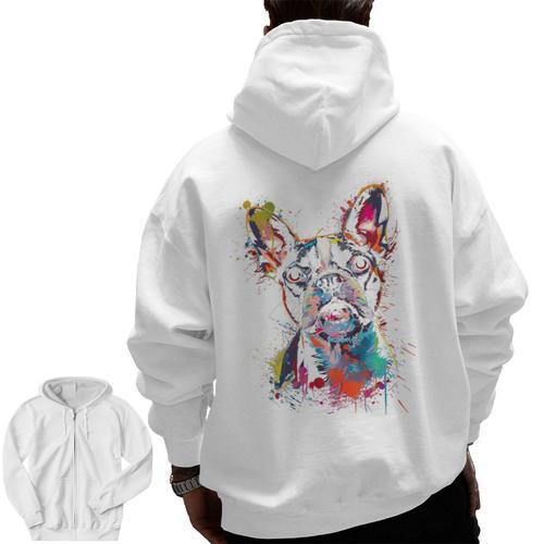 Boston Terrier Splash Men Zip Up Hoodie Back Print - Bostonterriersmerch.com