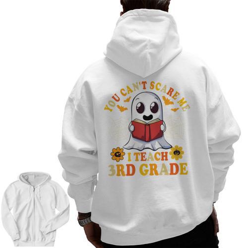You Cant Scare Me I Teach 3rd Grade Teacher Halloween Men Zip Up Hoodie Back Print - teacherstshirts.com UK