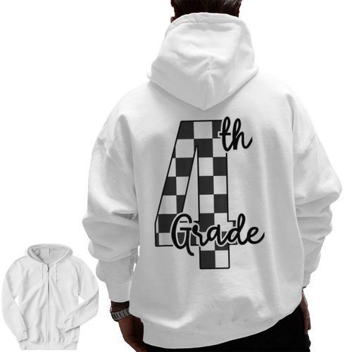 Checkered Fourth Grade Back To School Teachers Students Men Zip Up Hoodie Back Print - teacherstshirts.com AU