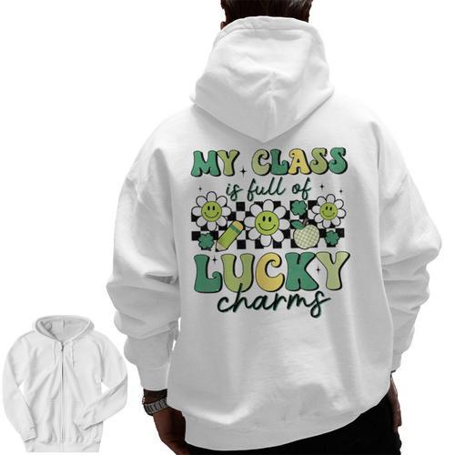 My Class Is Full Of Lucky Charms St Patricks Day Teacher Men Zip Up Hoodie Back Print - teacherstshirts.com