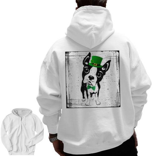 Cool Saint Patrick's Boston Terrier T Shirt For Dogs Lovers Men Zip Up Hoodie Back Print - Bostonterriersmerch.com