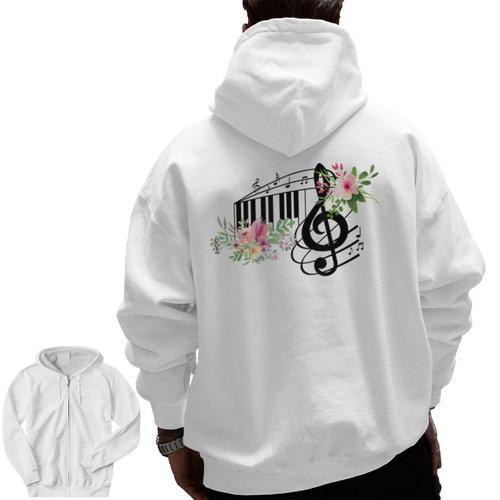 Cut Music Teacher Shirt With a Piano Keys Notes And Flowers Men Zip Up Hoodie Back Print - teacherstshirts.com