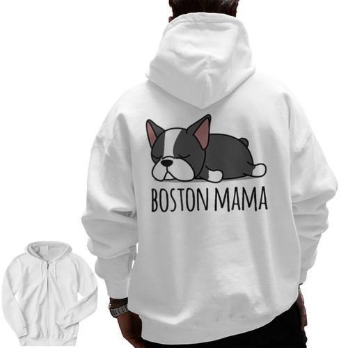 Cute Boston Terrier Boston Mama Men Zip Up Hoodie Back Print - Bostonterriersmerch.com
