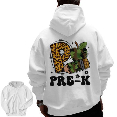 Cute Camo Pre K Back To School Teacher Kid Preschool Men Zip Up Hoodie Back Print - teacherstshirts.com