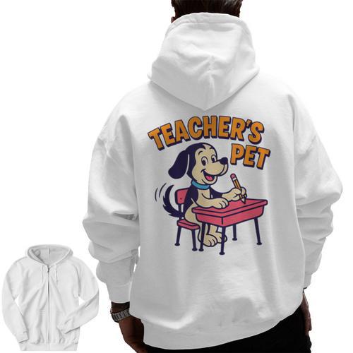 Cute Elementary School Student Dog Teacher's Pet Men Zip Up Hoodie Back Print - teacherstshirts.com