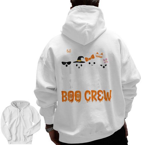 Cute Ghost Team Pre K Boo Crew Halloween Teacher Student Men Zip Up Hoodie Back Print - teacherstshirts.com DE