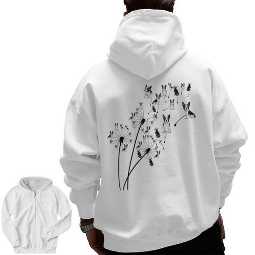Dandelion Boston Terrier Flower Floral Bostie Tree Men Zip Up Hoodie Back Print - Bostonterriersmerch.com CA