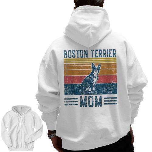 Dog Boston Terrier Mom Vintage Boston Terrier Mom Men Zip Up Hoodie Back Print - Bostonterriersmerch.com