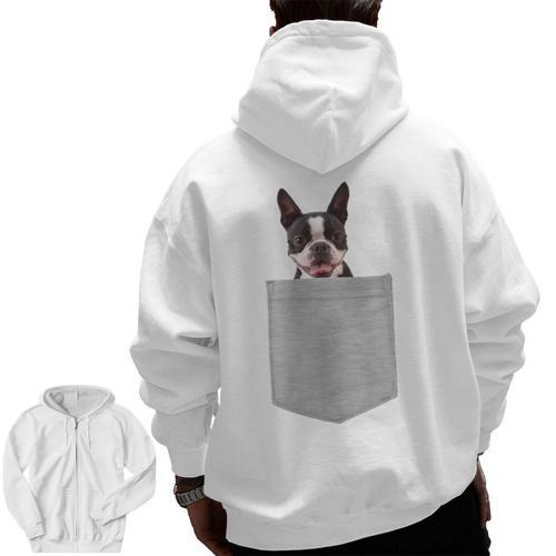 Dog In Your Pocket Boston Terrier For Men Women Girls Kids Men Zip Up Hoodie Back Print - Bostonterriersmerch.com
