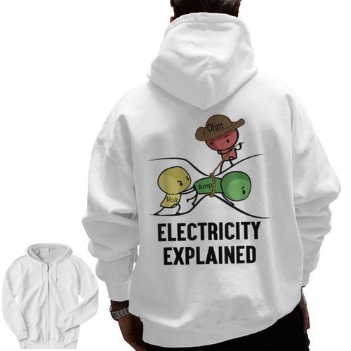 Electricity Explained Physics Nerd I Teacher School Men Zip Up Hoodie Back Print - teacherstshirts.com