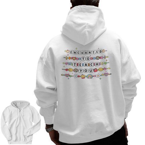 Enchanted To Teach You Friendship Bracelet Teacher Girl Kids Men Zip Up Hoodie Back Print - teacherstshirts.com