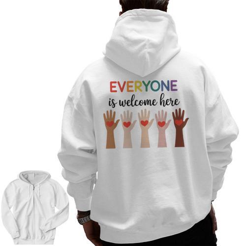 Everyone Is Welcome Here Idaho Teacher Men Zip Up Hoodie Back Print - teacherstshirts.com AU