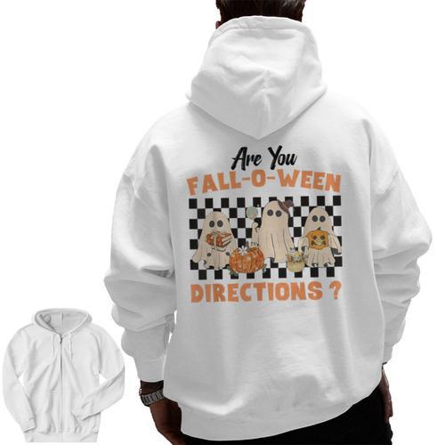 Are You Fall-O-Ween Directions Halloween Ghost Fall Teacher Men Zip Up Hoodie Back Print - teacherstshirts.com AU