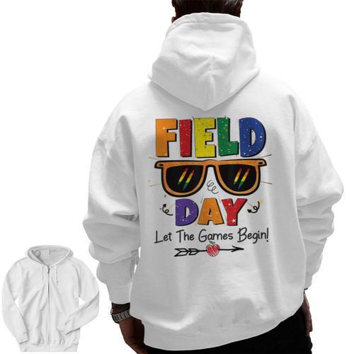 Field Day 2025 Let The Games Begin Kids Boys Girls Teachers Men Zip Up Hoodie Back Print - teacherstshirts.com