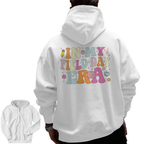 In My Field Day Era Teacher Kids Cute Groovy Field Day Men Zip Up Hoodie Back Print - teacherstshirts.com UK