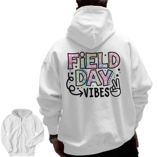 Field Day Vibes For Teacher Kids Happy Field Day 2025 Men Zip Up Hoodie Back Print - teacherstshirts.com UK