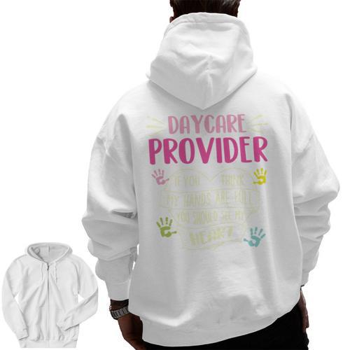 Full Heart Daycare Provider Nanny Au Pair Pre-K Teacher Men Zip Up Hoodie Back Print - teacherstshirts.com