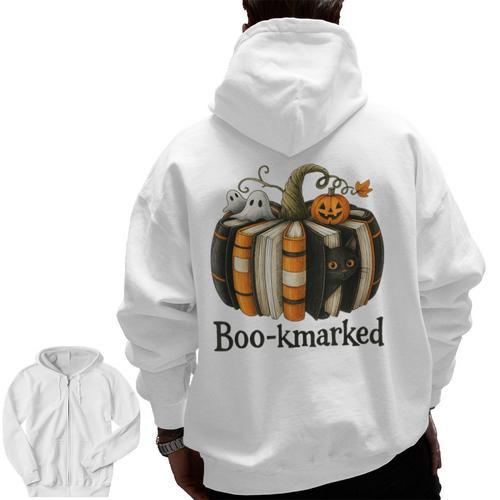 Fun Fall Book Lover Cute Teacher Student Halloween Men Zip Up Hoodie Back Print - teacherstshirts.com