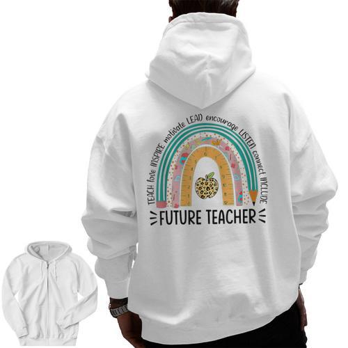 Future Teacher Cute Rainbow Leopard Teacher Outfit For Men Women Girls Kids Men Zip Up Hoodie Back Print - teacherstshirts.com DE