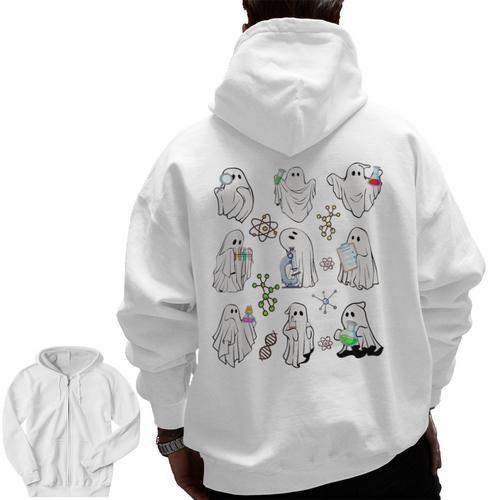 Ghost Science Teacher Chemistry Laboratory Halloween Costume Men Zip Up Hoodie Back Print - teacherstshirts.com AU