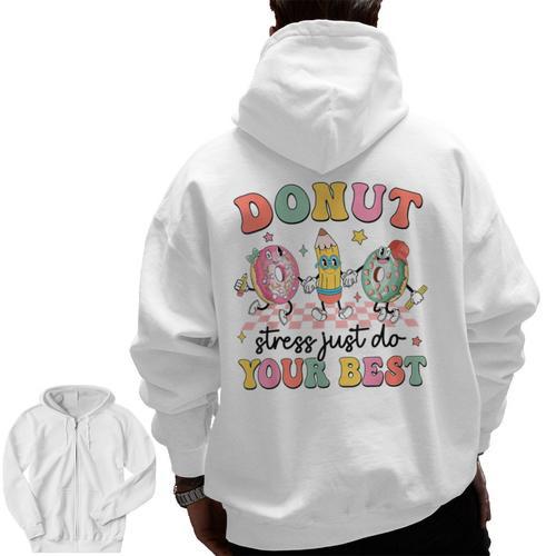 Groovy Donut Stress Just Do Your Best Testing Day Teachers Men Zip Up Hoodie Back Print - teacherstshirts.com DE