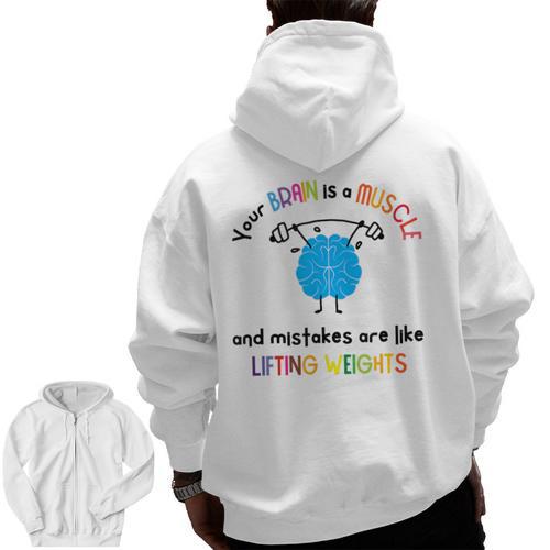 Growth Mindset Tee Teacher Quotes Men Women Kids Men Zip Up Hoodie Back Print - teacherstshirts.com