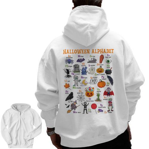 Halloween Alphabet ABCs Learning Kindergarten Teacher Men Zip Up Hoodie Back Print - teacherstshirts.com UK